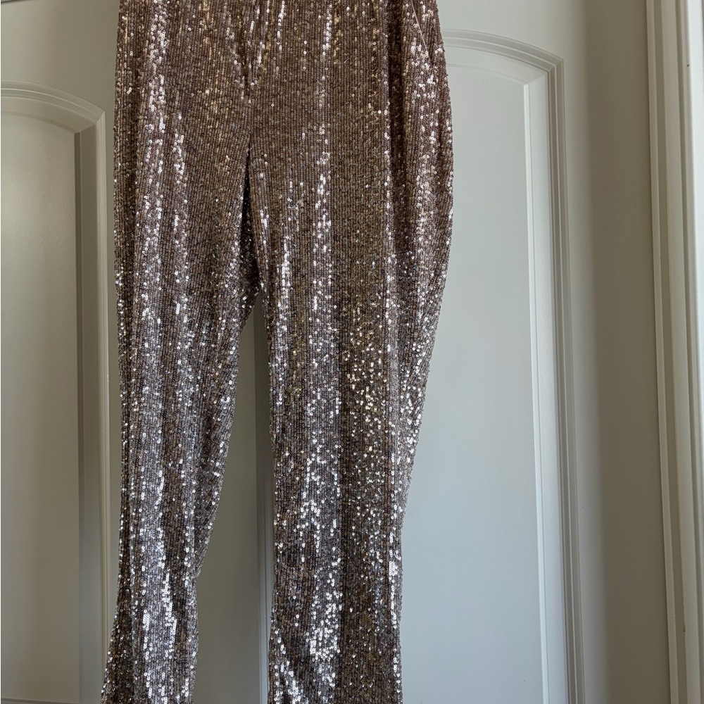Cable and Gauge GOLD Sequin High-Waist Women’s Pants in Metallic Gold